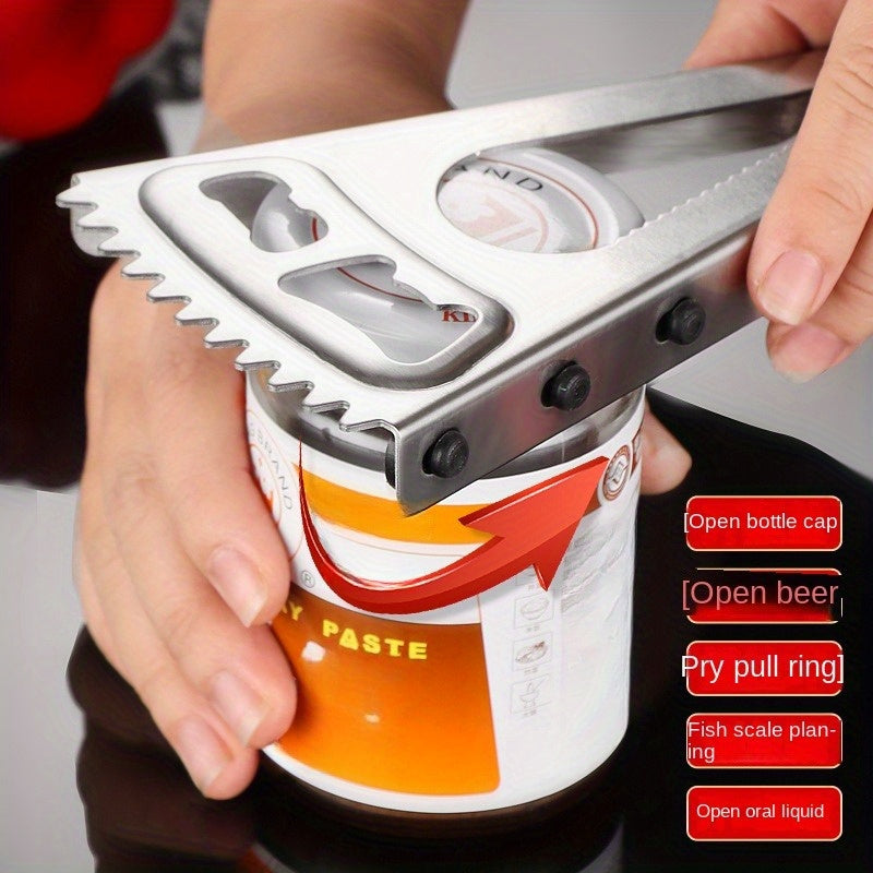 Stainless Steel Multi-Function Bottle Opener Can Opener Screw Cap Remover Fish Scaler Kitchen Tool