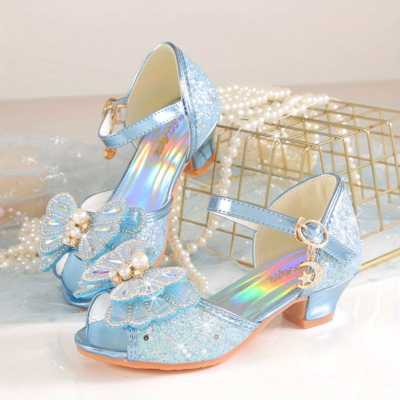 Bolalar yozgi qizlar uchun malika sandalilari, kristalli yuqori qadamli kundalik poyabzal