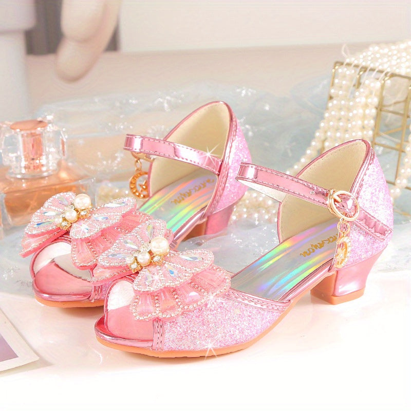 Bolalar yozgi qizlar uchun malika sandalilari, kristalli yuqori qadamli kundalik poyabzal