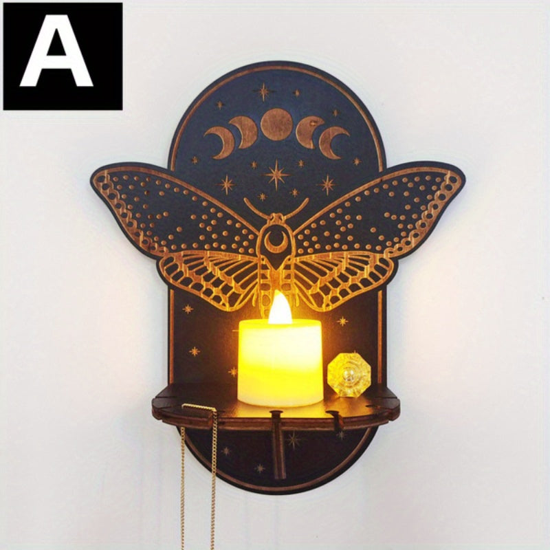1 шт. Рустикальная деревянная полка для кристаллов с дизайном животных и бабочек, настенное художественное оформление для кристаллов и свечей