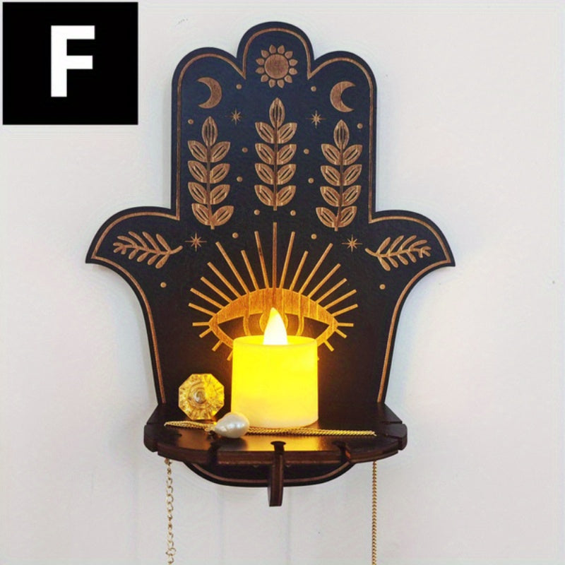 1 шт. Рустикальная деревянная полка для кристаллов с дизайном животных и бабочек, настенное художественное оформление для кристаллов и свечей