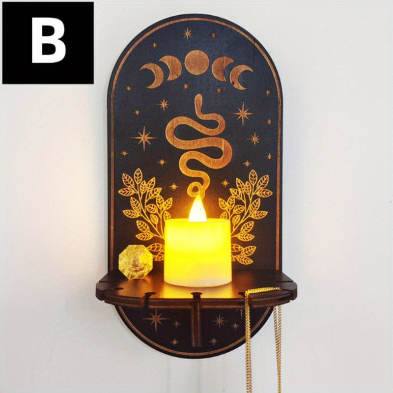 1 шт. Рустикальная деревянная полка для кристаллов с дизайном животных и бабочек, настенное художественное оформление для кристаллов и свечей