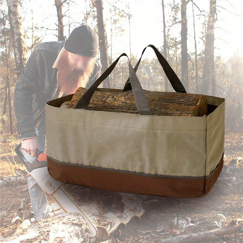 Waterproof Canvas Firewood Carrier Bag Large Capacity Brown for Camping and Home