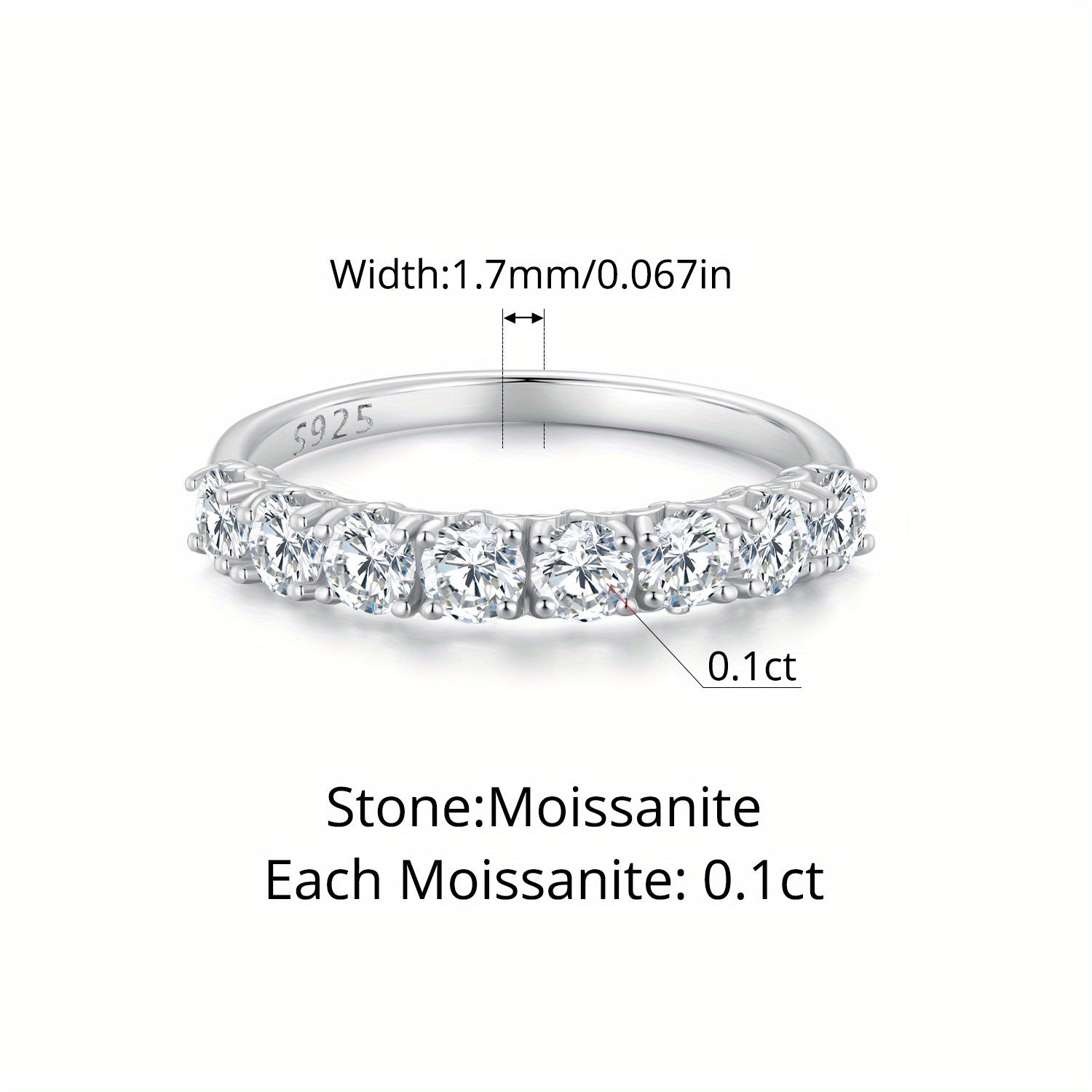 Zarif 0.1ct Moissanite To'y Halqasi - Porloq 925 Sterling Kumush, U uchun Ideal Yubiley yoki Tug'ilgan Kun Hediye, Sertifikat va Qadoqlash Qutisi bilan to'liq