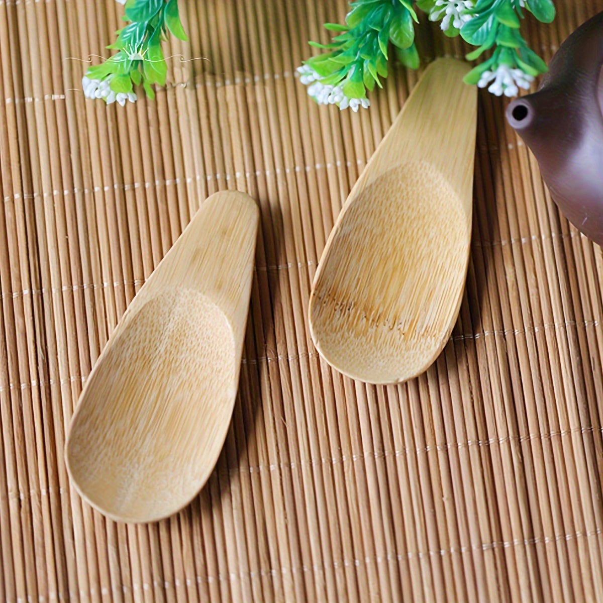 Set of 5 Mini EcoBamboo Spoons Short Handle Tea Scoops for Dessert Ice Cream