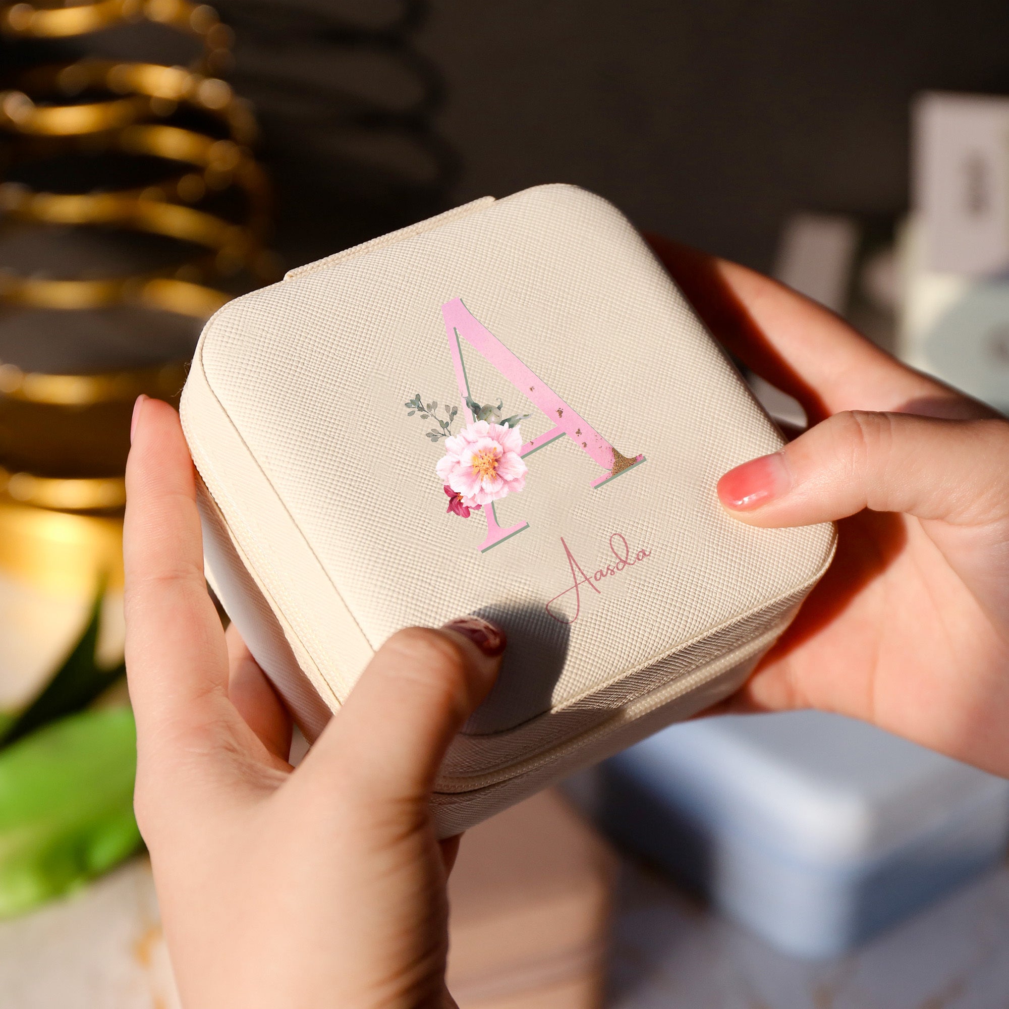 Персонализированная шкатулка для цветов с украшениями для женщин, органайзер из искусственной кожи, подарок