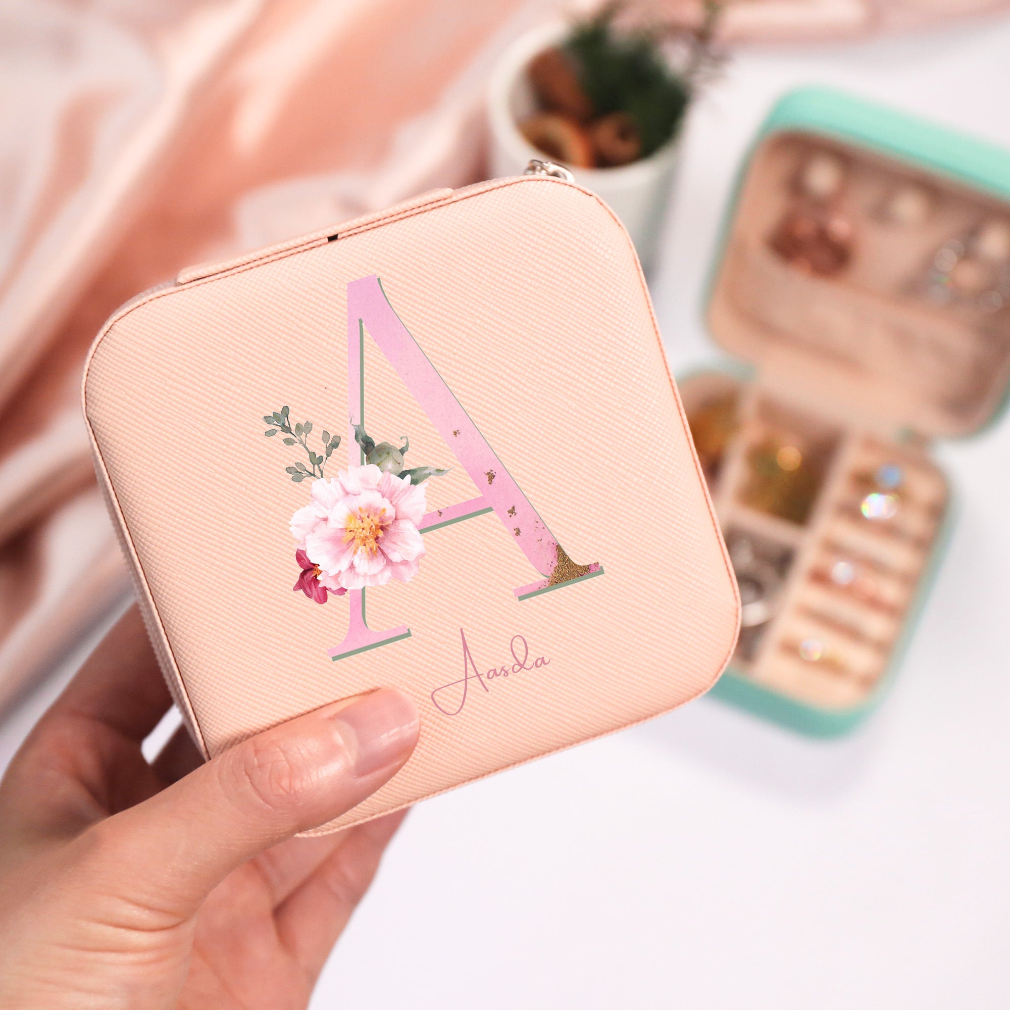 Персонализированная шкатулка для цветов с украшениями для женщин, органайзер из искусственной кожи, подарок