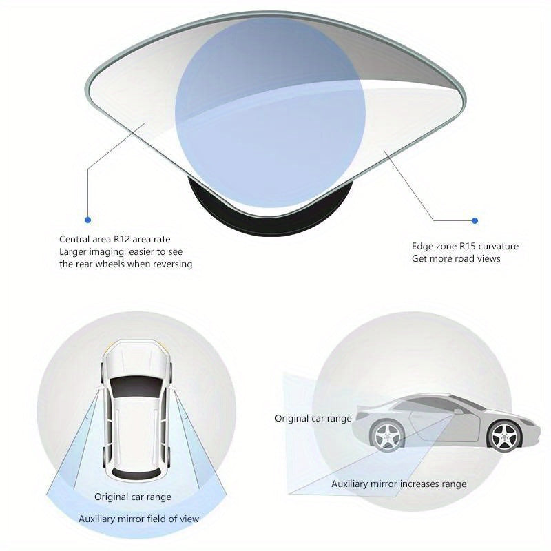 2Pcs Frameless Car Blind Spot Mirrors Wide Angle Adjustable Small Rearview Mirrors