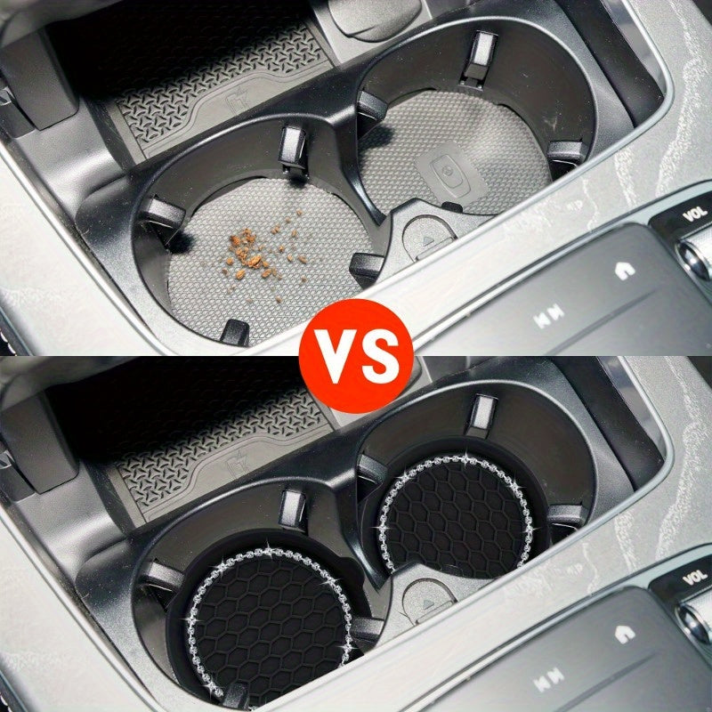2 Pack Crystal Rhinestone Car Cup Coasters Non-Slip Easy-Clean Drink Holders