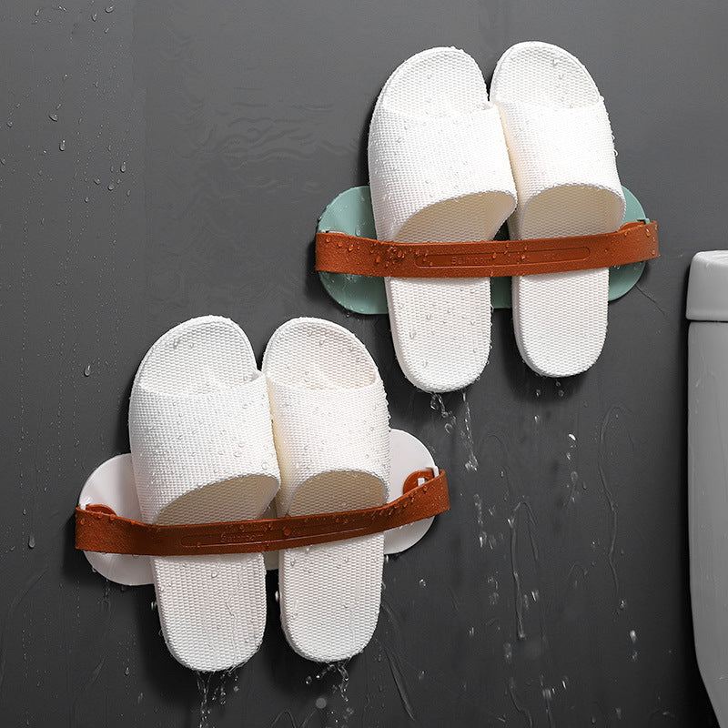 Wall-Mounted Slipper Storage Organizer Bathroom Shoe Rack Space-Saving Plastic
