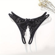 Women's Lace Thongs Low Waist Open Crotch Sexy Lingerie Underwear