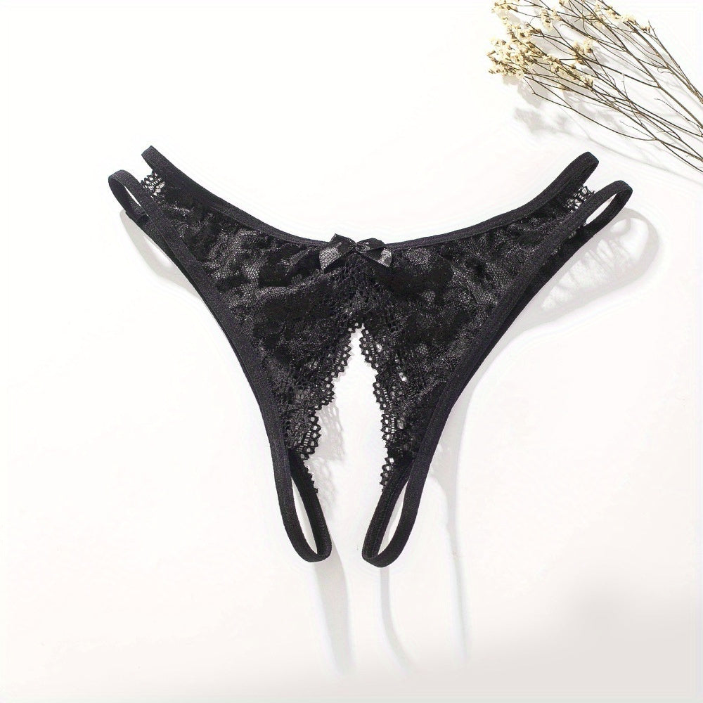 Women's Lace Thongs Low Waist Open Crotch Sexy Lingerie Underwear