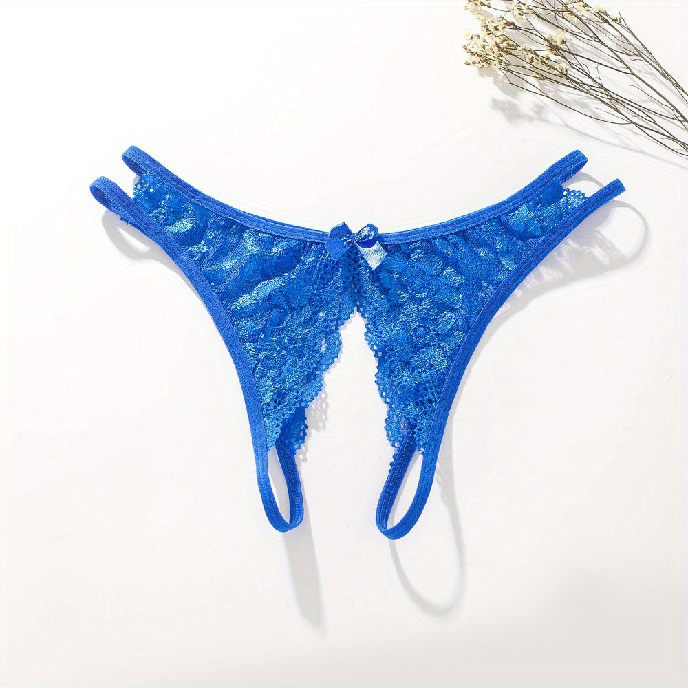 Women's Lace Thongs Low Waist Open Crotch Sexy Lingerie Underwear