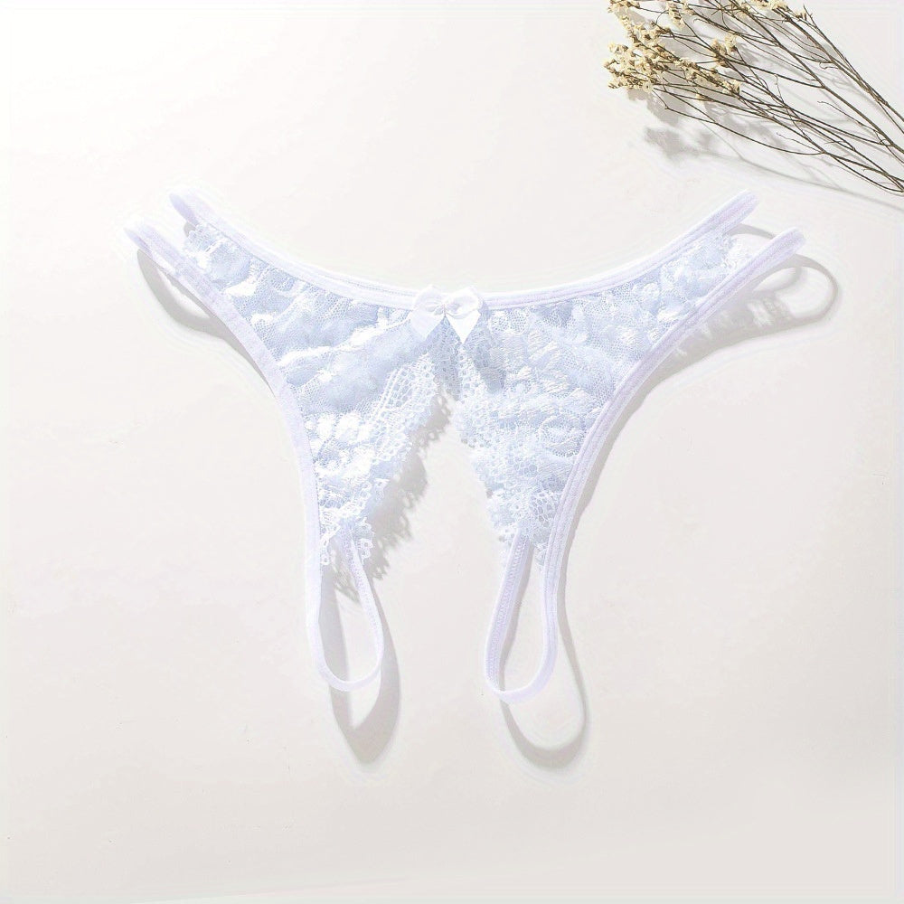 Women's Lace Thongs Low Waist Open Crotch Sexy Lingerie Underwear