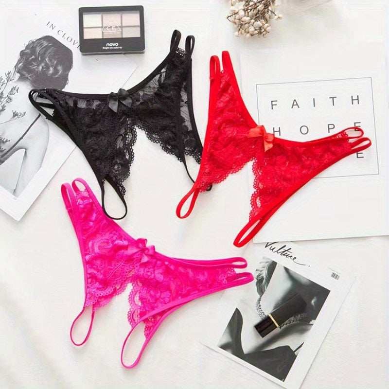 Women's Lace Thongs Low Waist Open Crotch Sexy Lingerie Underwear