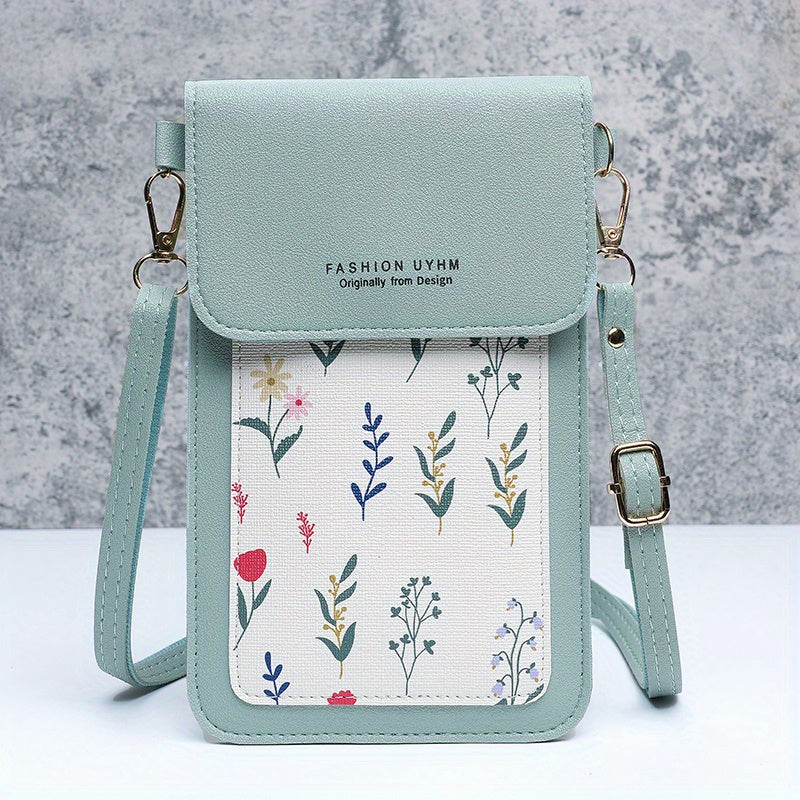 Women's Crossbody Bag with Floral Pattern PU Small Phone Wallet Coin Purse
