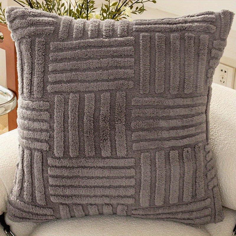 Bohemian Style Knitted Plush Pillow Cover Double-Sided Sherpa Fleece for Sofa Bed Office