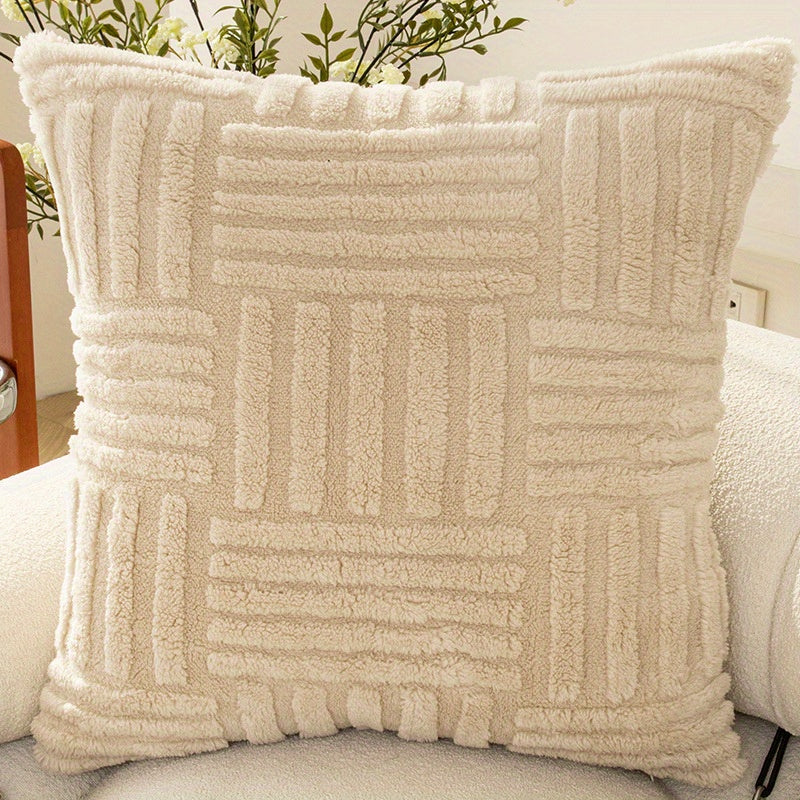 Bohemian Style Knitted Plush Pillow Cover Double-Sided Sherpa Fleece for Sofa Bed Office