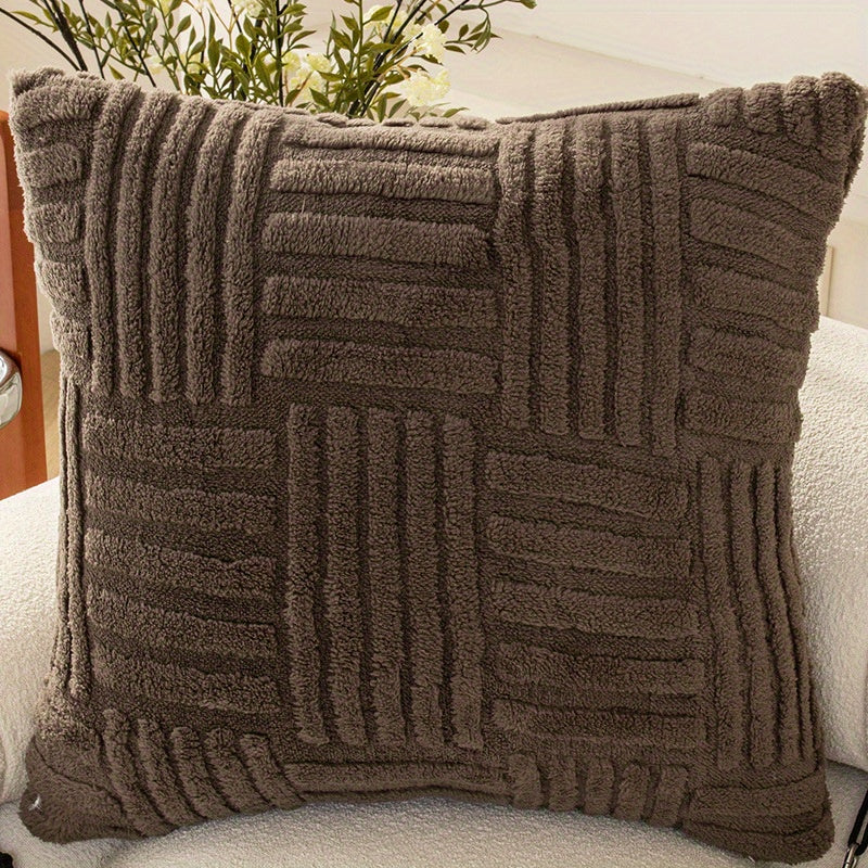 Bohemian Style Knitted Plush Pillow Cover Double-Sided Sherpa Fleece for Sofa Bed Office