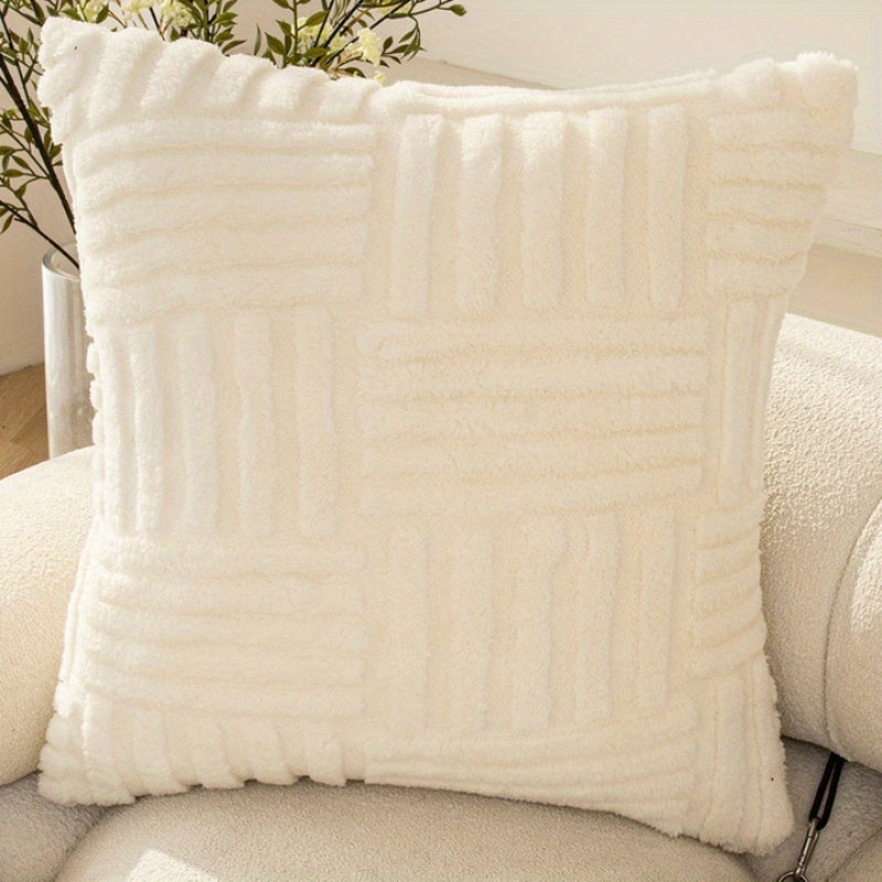 Bohemian Style Knitted Plush Pillow Cover Double-Sided Sherpa Fleece for Sofa Bed Office