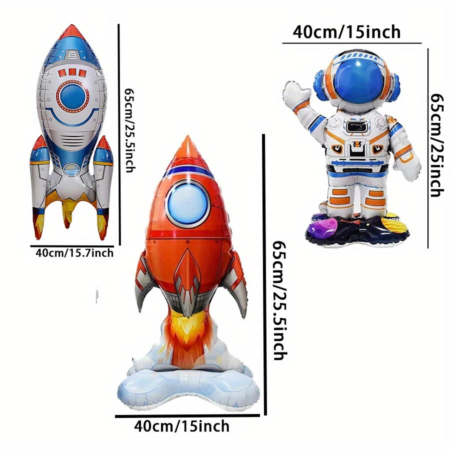 3-Piece Cartoon Rocket Astronaut Balloons for Party Decorations for Birthdays Weddings and More