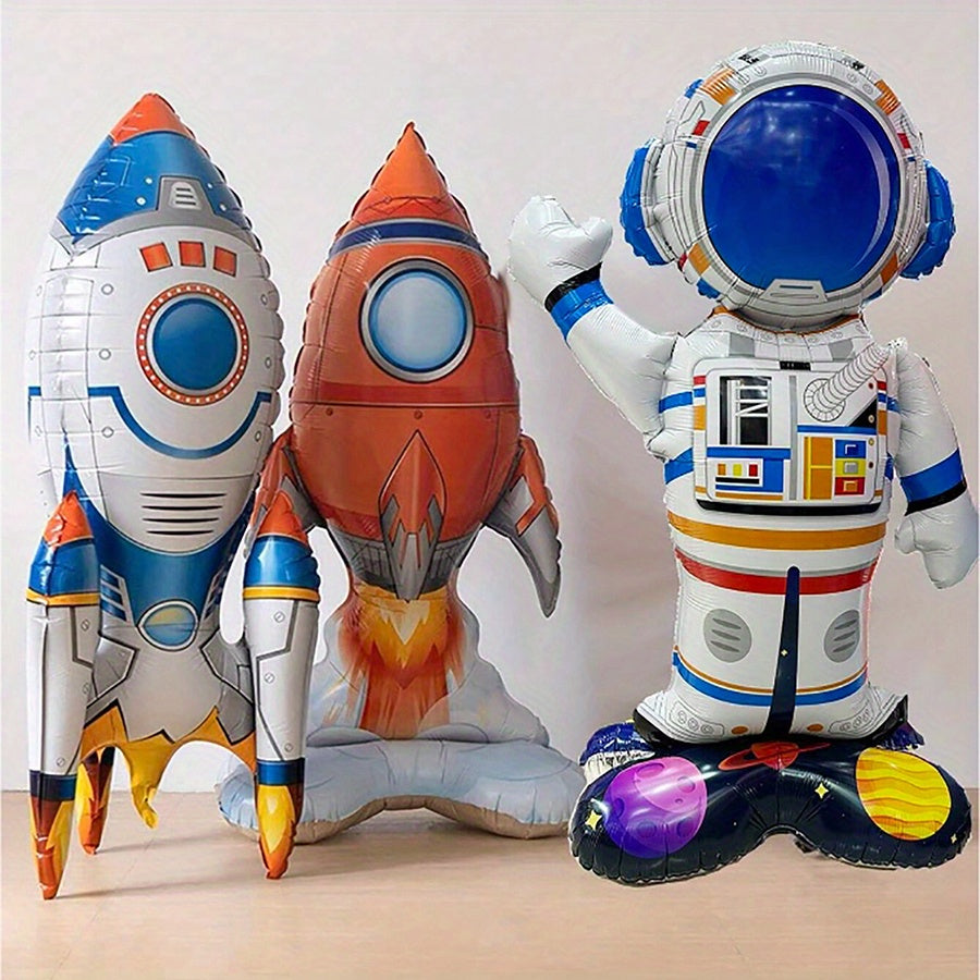 3-Piece Cartoon Rocket Astronaut Balloons for Party Decorations for Birthdays Weddings and More