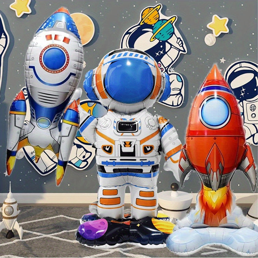 3-Piece Cartoon Rocket Astronaut Balloons for Party Decorations for Birthdays Weddings and More