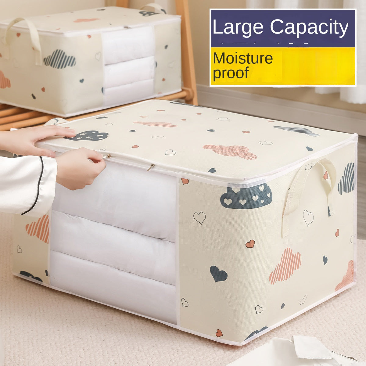 Extra Large Storage Bag with Clear Window Durable Fabric Moisture-Proof Foldable Clothes Organizer