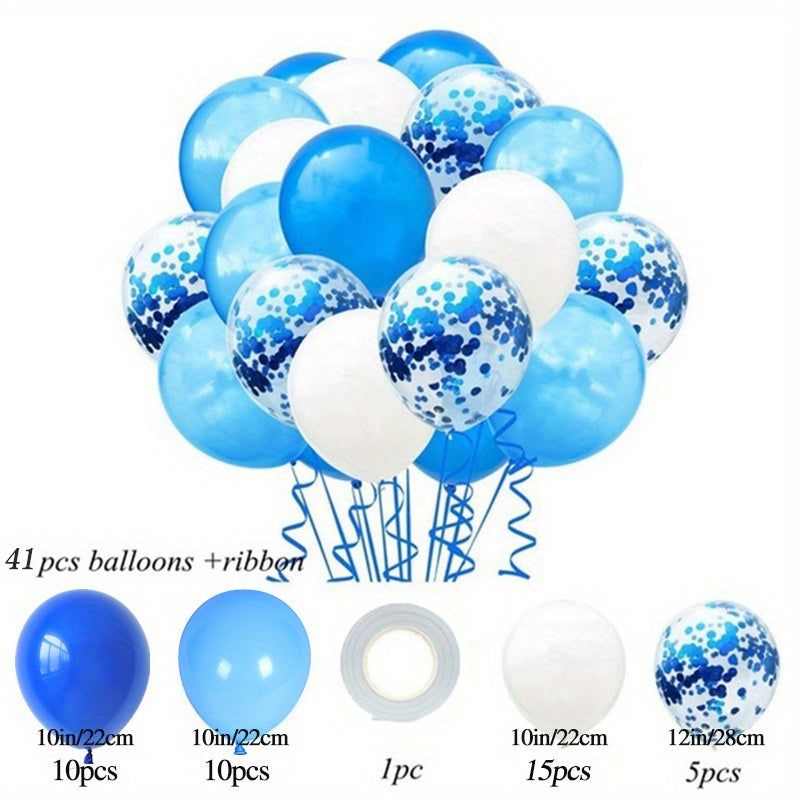 41pcs Blue White Confetti Latex Balloons for Party Decorations