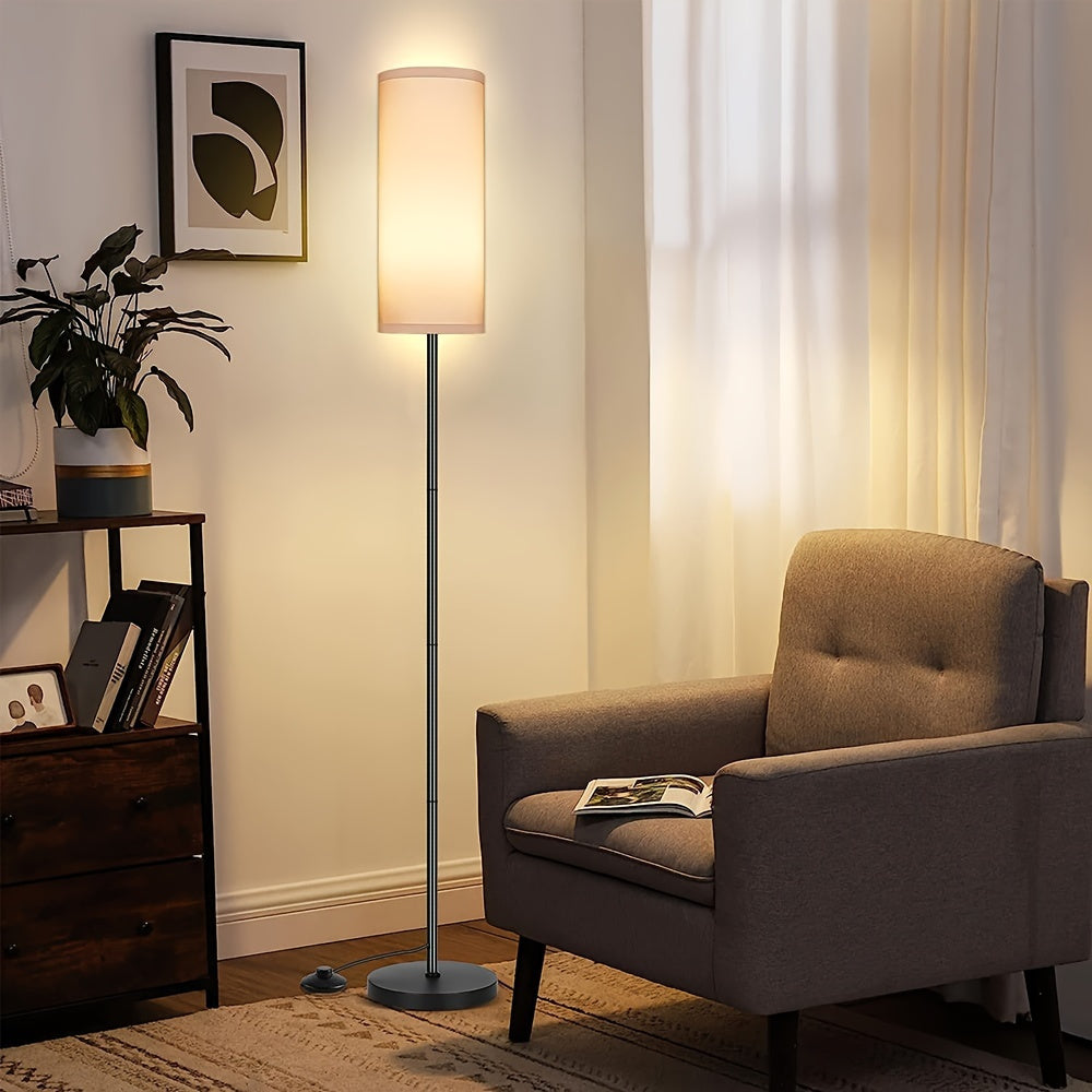 Adjustable White Linen Metal Floor Lamp for Living Room Bedroom Office Hotel with 9W LED and 3 Color Temperatures