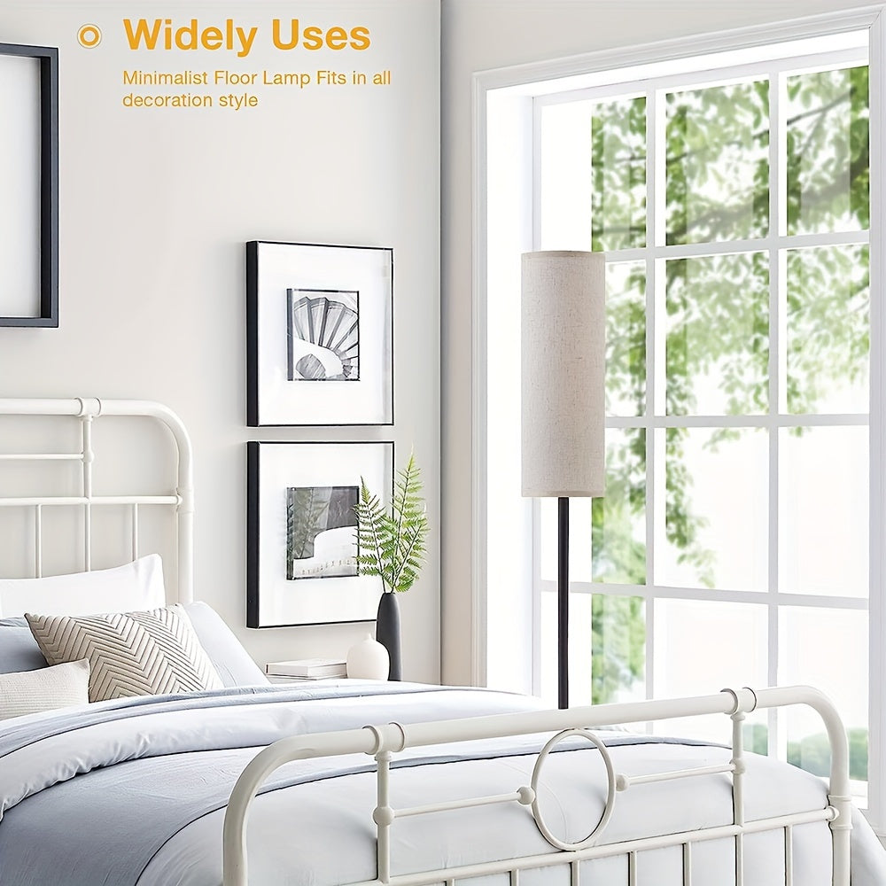 Adjustable White Linen Metal Floor Lamp for Living Room Bedroom Office Hotel with 9W LED and 3 Color Temperatures