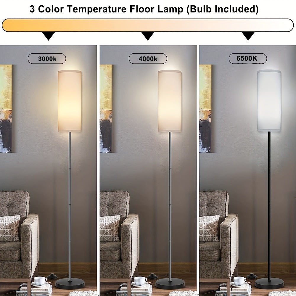 Adjustable White Linen Metal Floor Lamp for Living Room Bedroom Office Hotel with 9W LED and 3 Color Temperatures
