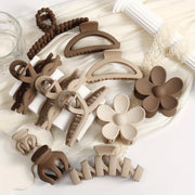 Matte Brown Hair Claw Set for Women 11pcs Non-Slip Pearl Wave Design Large Small