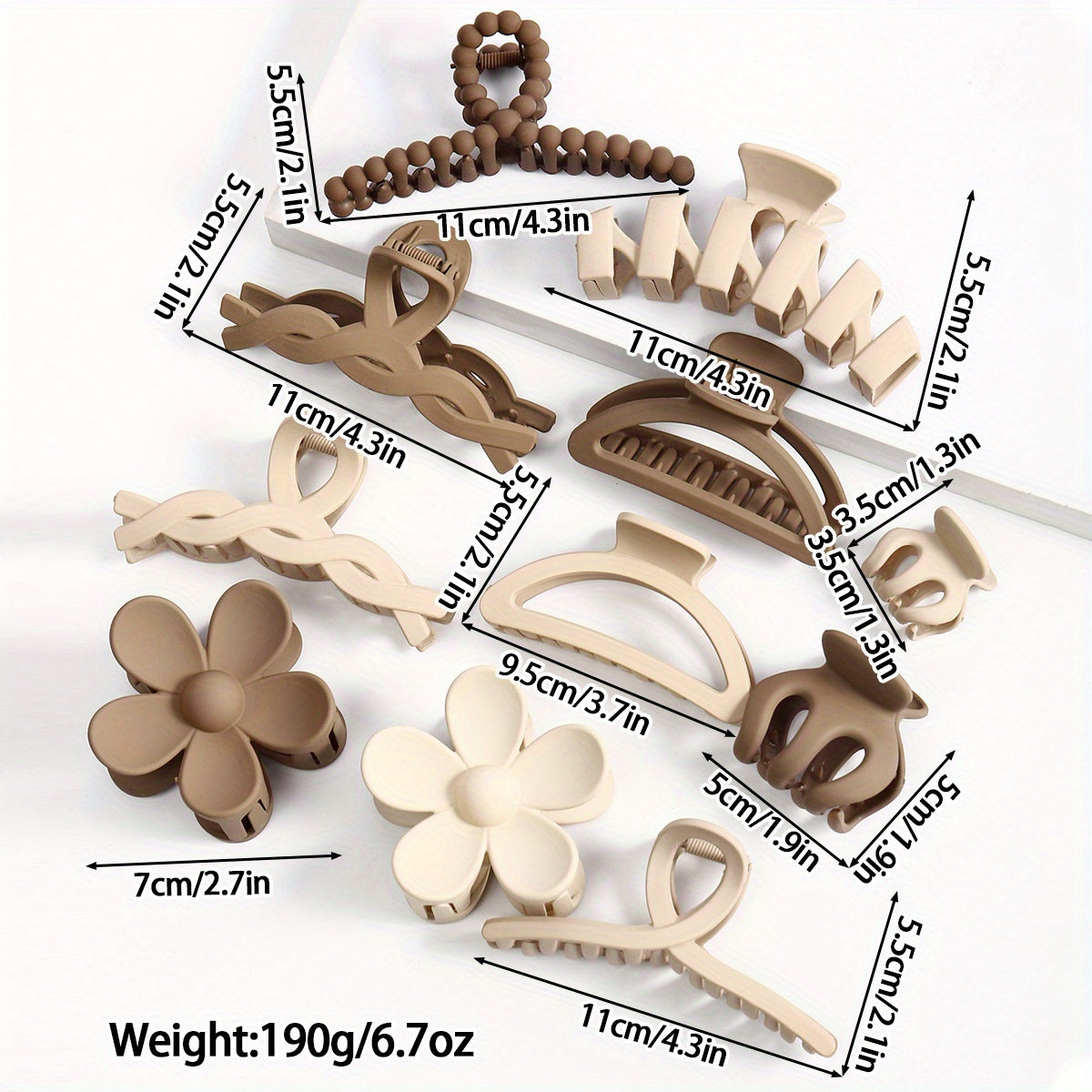 Matte Brown Hair Claw Set for Women 11pcs Non-Slip Pearl Wave Design Large Small