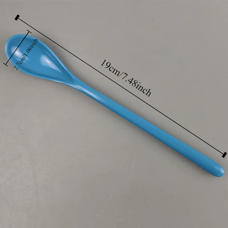 Rang-barang plastmass uzun tutqichli qahva qoshiq Melamin zanglamas po'lat aralashtirish uchun idish