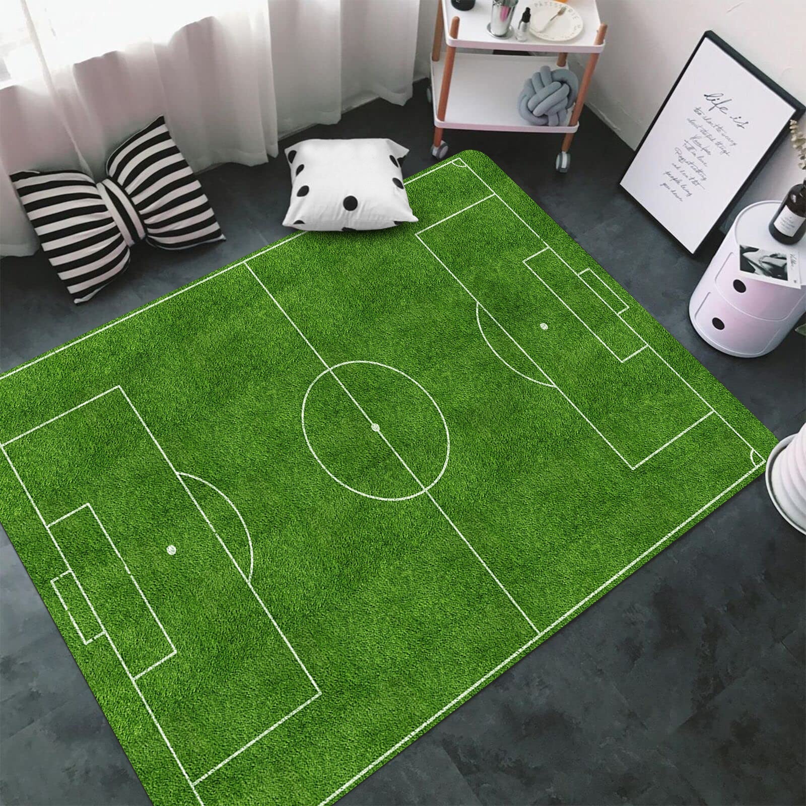 Thickened Soccer Field Area Rug Large Play Mat Non-Slip Floor Carpet for Living Room Bedroom