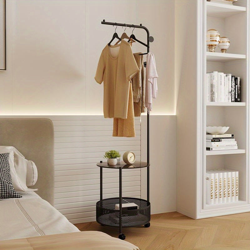 Freestanding Clothing Rack with Shelves and Glass Iron Art Mobile Garment Stand