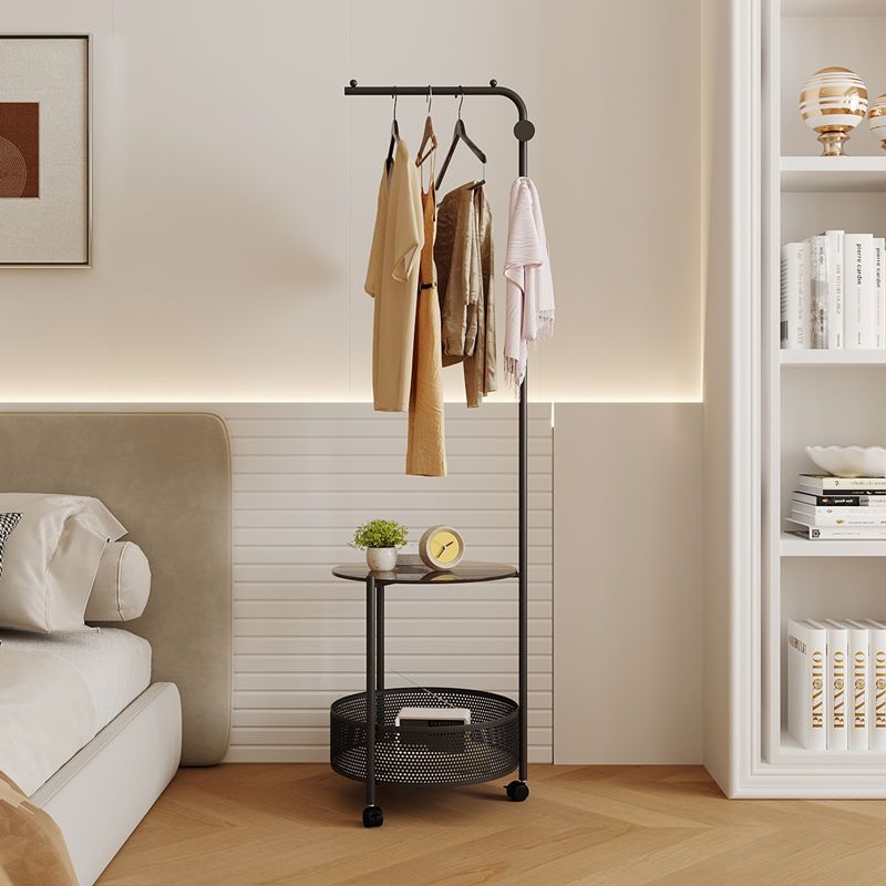 Freestanding Clothing Rack with Shelves and Glass Iron Art Mobile Garment Stand