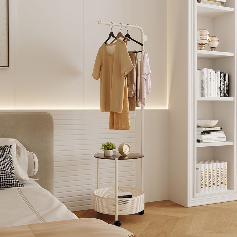 Freestanding Clothing Rack with Shelves and Glass Iron Art Mobile Garment Stand