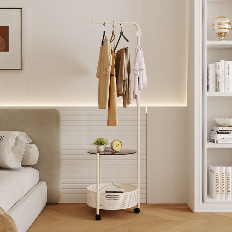 Freestanding Clothing Rack with Shelves and Glass Iron Art Mobile Garment Stand