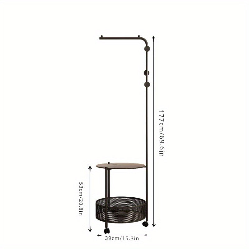 Freestanding Clothing Rack with Shelves and Glass Iron Art Mobile Garment Stand