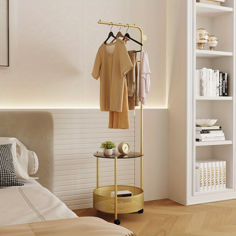Freestanding Clothing Rack with Shelves and Glass Iron Art Mobile Garment Stand