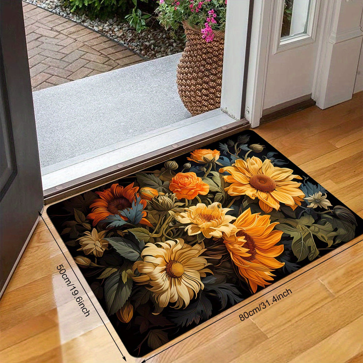 Floral Door Mat Plush Flannel Non-Slip Backing Easy to Clean Entryway Decor