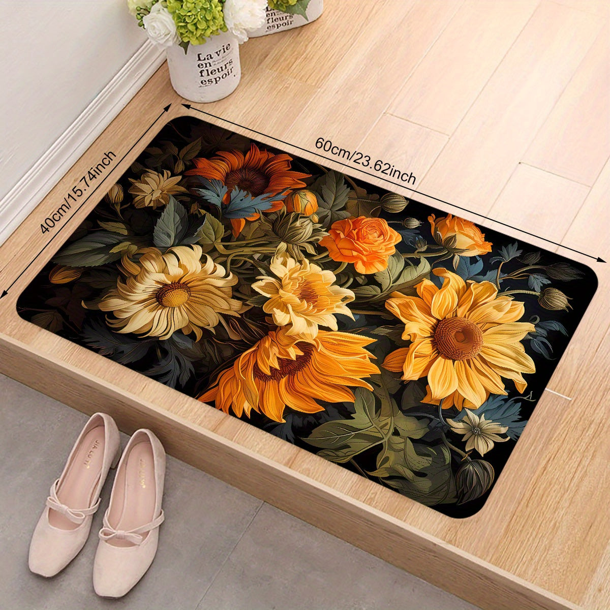 Floral Door Mat Plush Flannel Non-Slip Backing Easy to Clean Entryway Decor