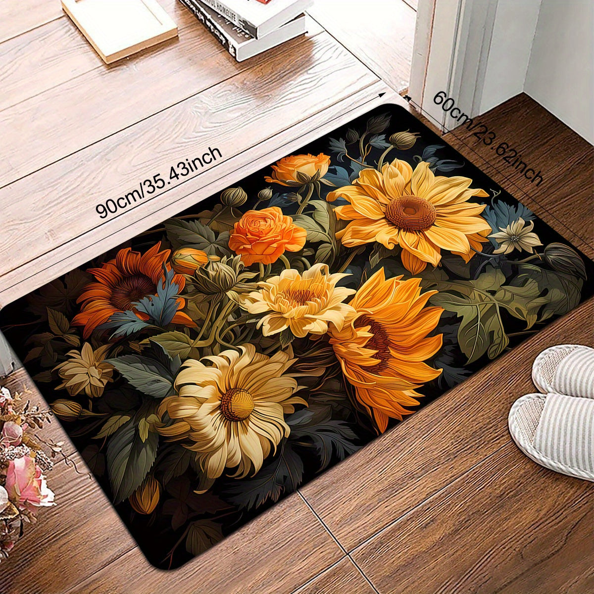 Floral Door Mat Plush Flannel Non-Slip Backing Easy to Clean Entryway Decor