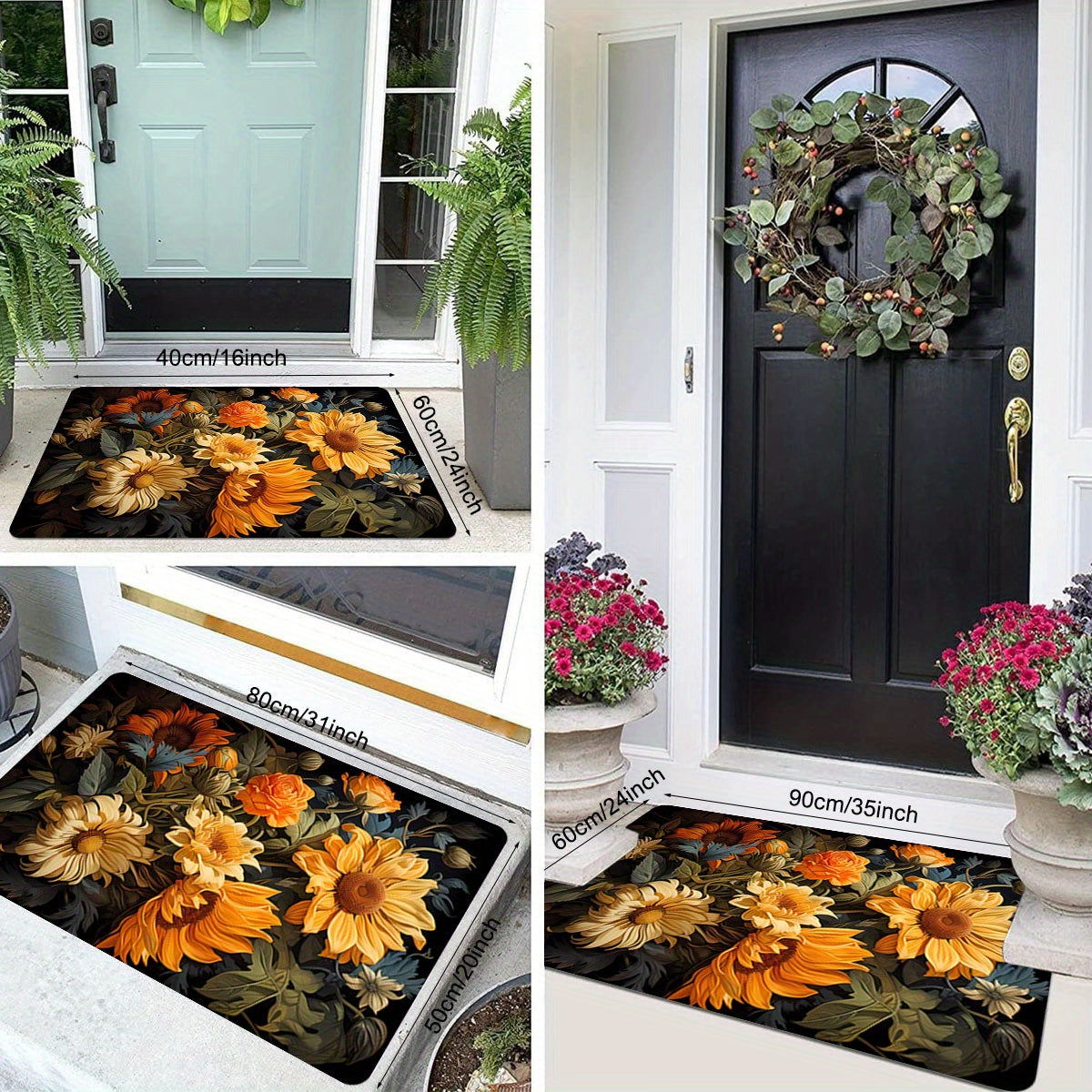 Floral Door Mat Plush Flannel Non-Slip Backing Easy to Clean Entryway Decor