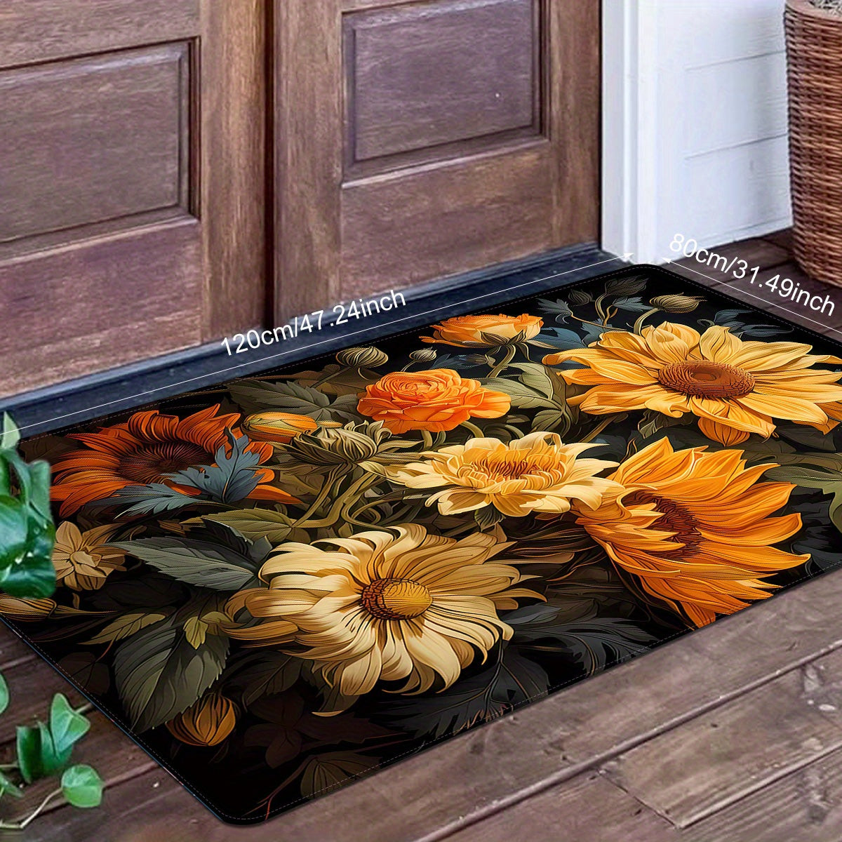 Floral Door Mat Plush Flannel Non-Slip Backing Easy to Clean Entryway Decor