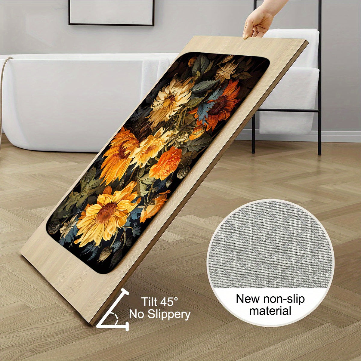 Floral Door Mat Plush Flannel Non-Slip Backing Easy to Clean Entryway Decor