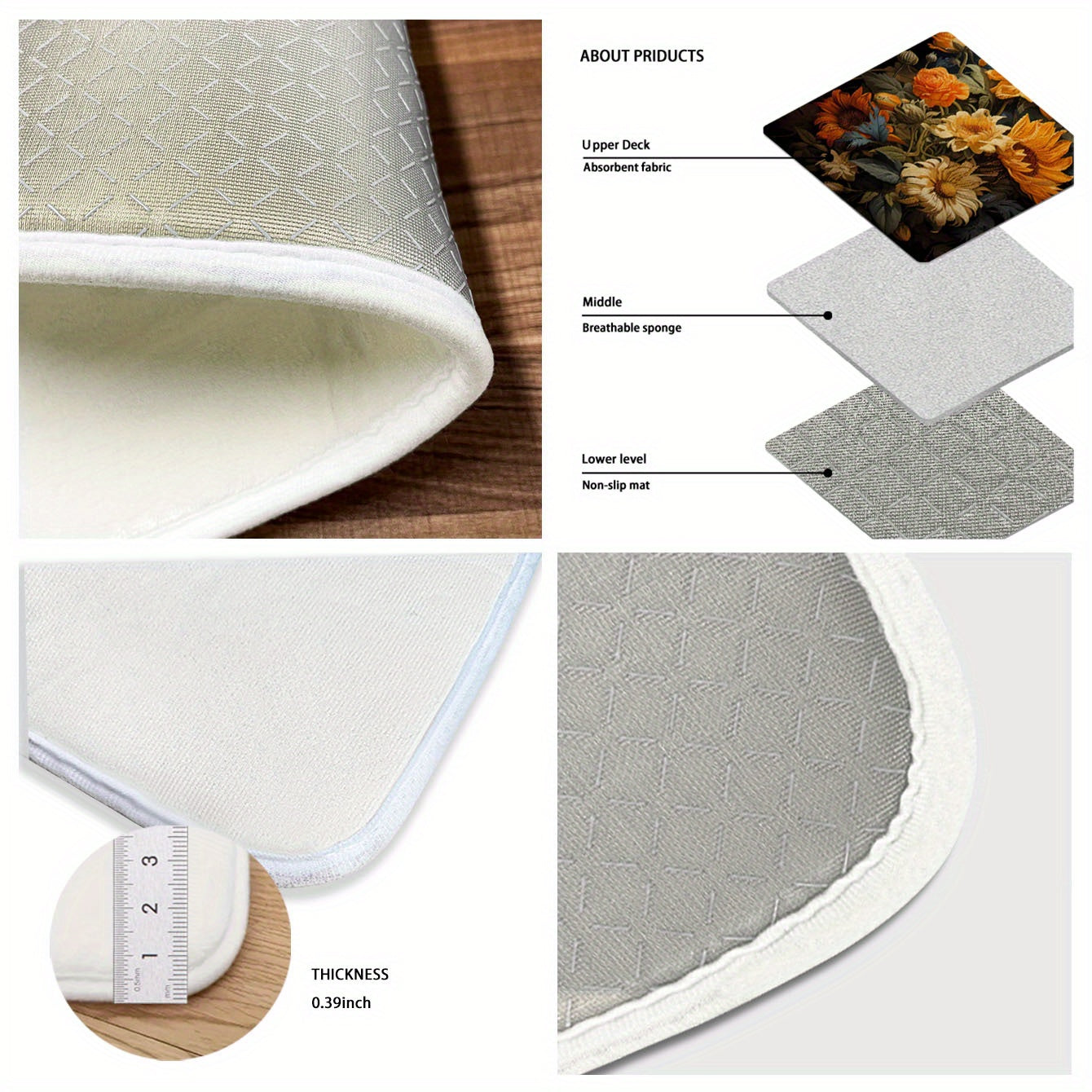 Floral Door Mat Plush Flannel Non-Slip Backing Easy to Clean Entryway Decor