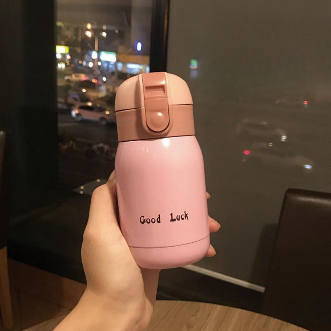 Botella de agua de acero inoxidable aislante con correa de transporte, taza de viaje a prueba de fugas